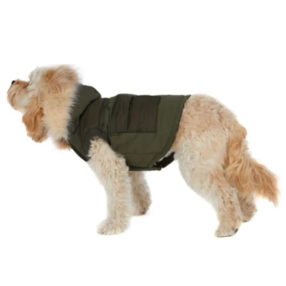 🦋 PAJAR PUP Green Military Zeus Jacket For Dogs with Faux Fur Trim NWT $98